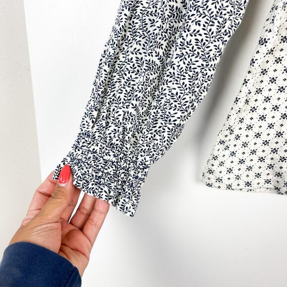 Lucky Brand Medium Cotton Boho Keyhole Knit Top Stretch White Black Polka Dot - Picture 2 of 9